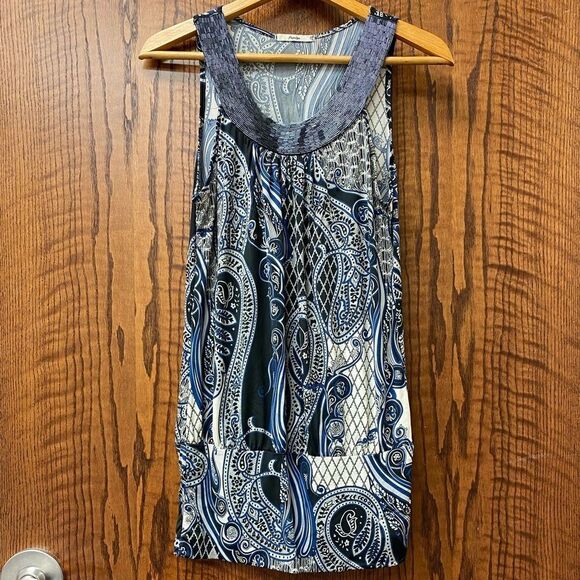 Papaya‎ beaded halter neck paisley floral print jersey knit tunic tank - Picture 7 of 7